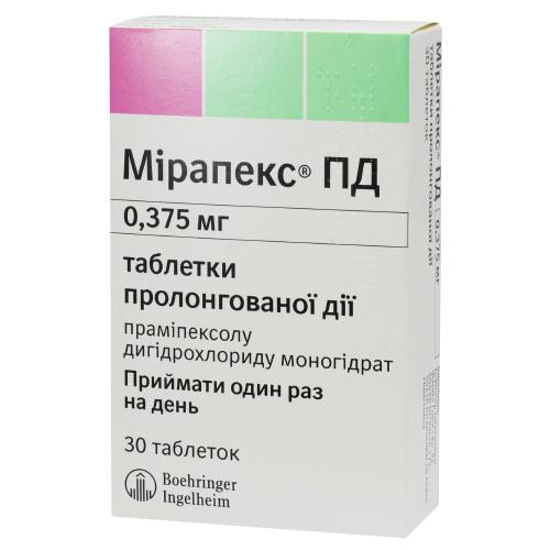 Мірапекс ПД таблетки 0.375 мг №30